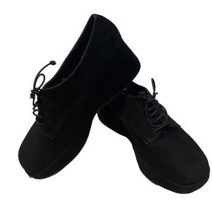 New Stuart Weitzman Black Suede Tie-Up Platform Booties Size 8